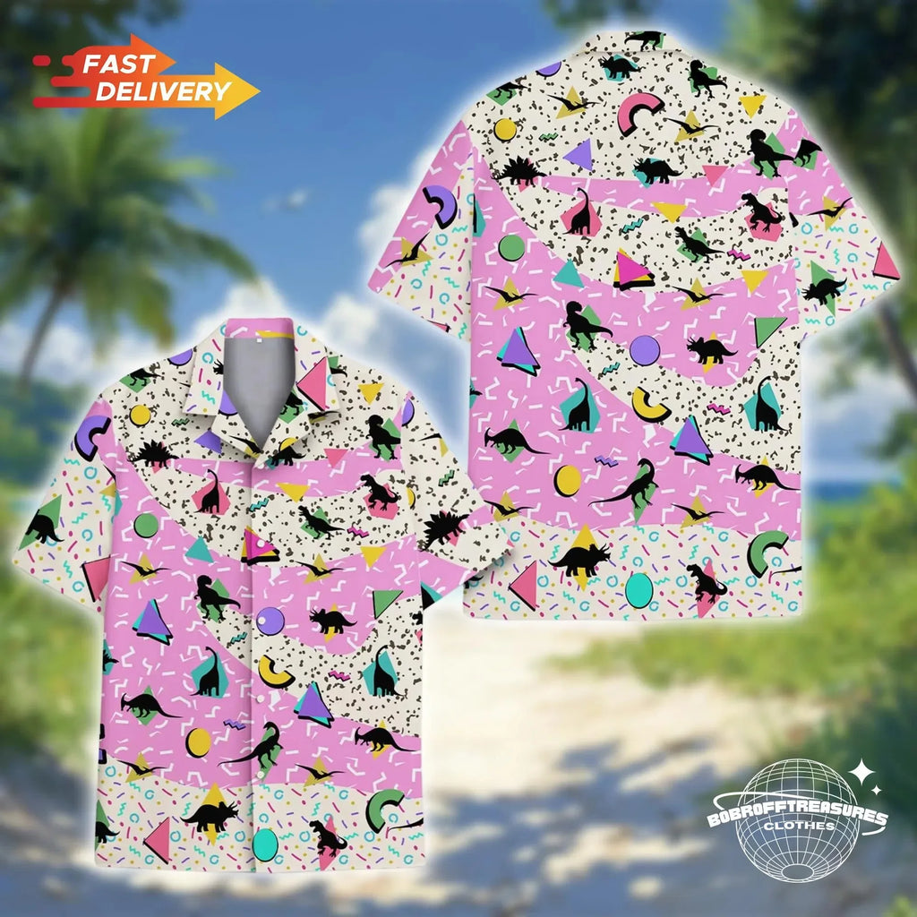 Retro 80s Pop Art Hawaiian Shirt 2026x Neon Cassette Skateboard Headphone Shirt, Vintage 90s Party Button-Up Summer Unisex Shirt