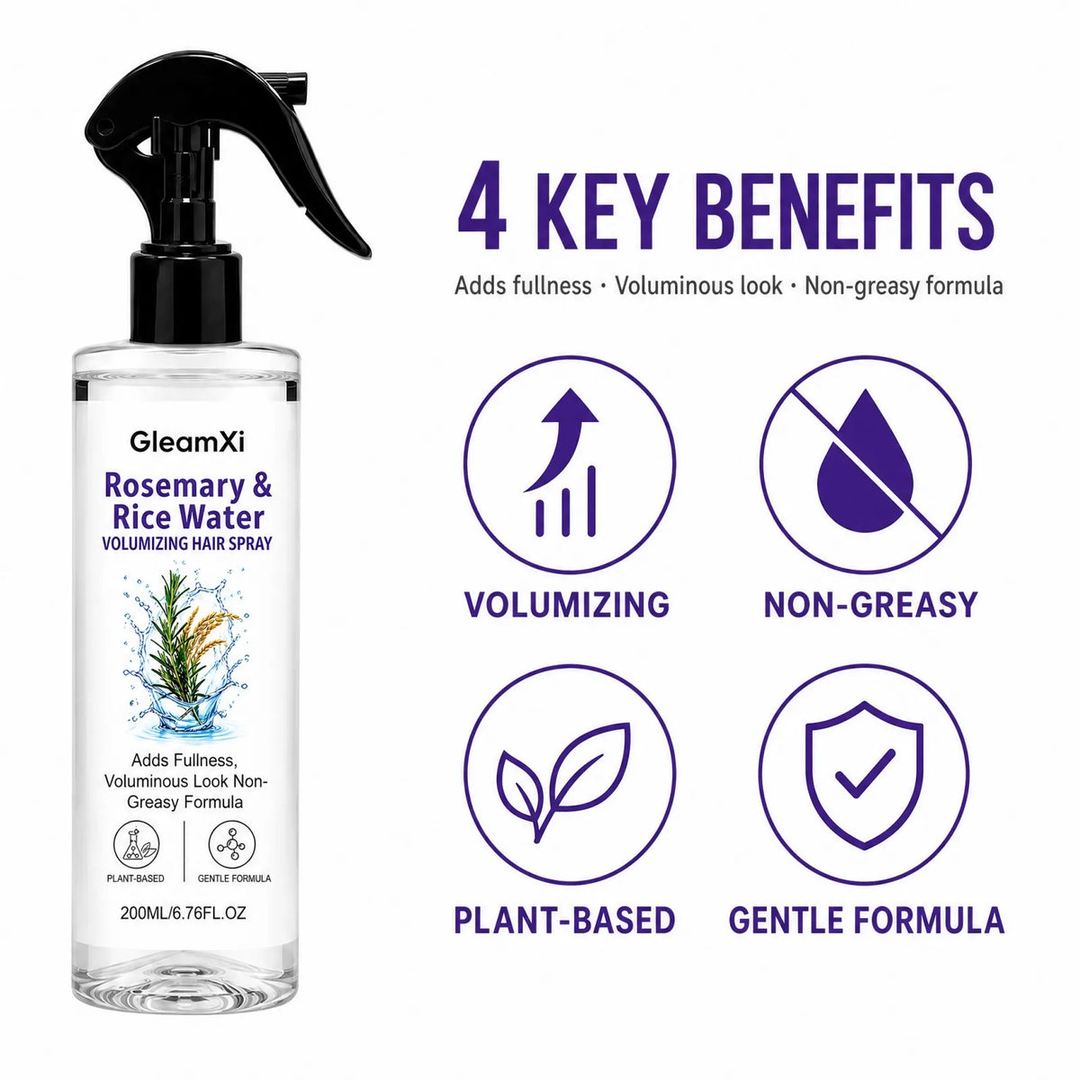 Rosemary Rice Water Volumizing Hair Spray Lightweight Non Greasy Root Boost Smooth Frizzy Hair Natural Looking Volume 200ml