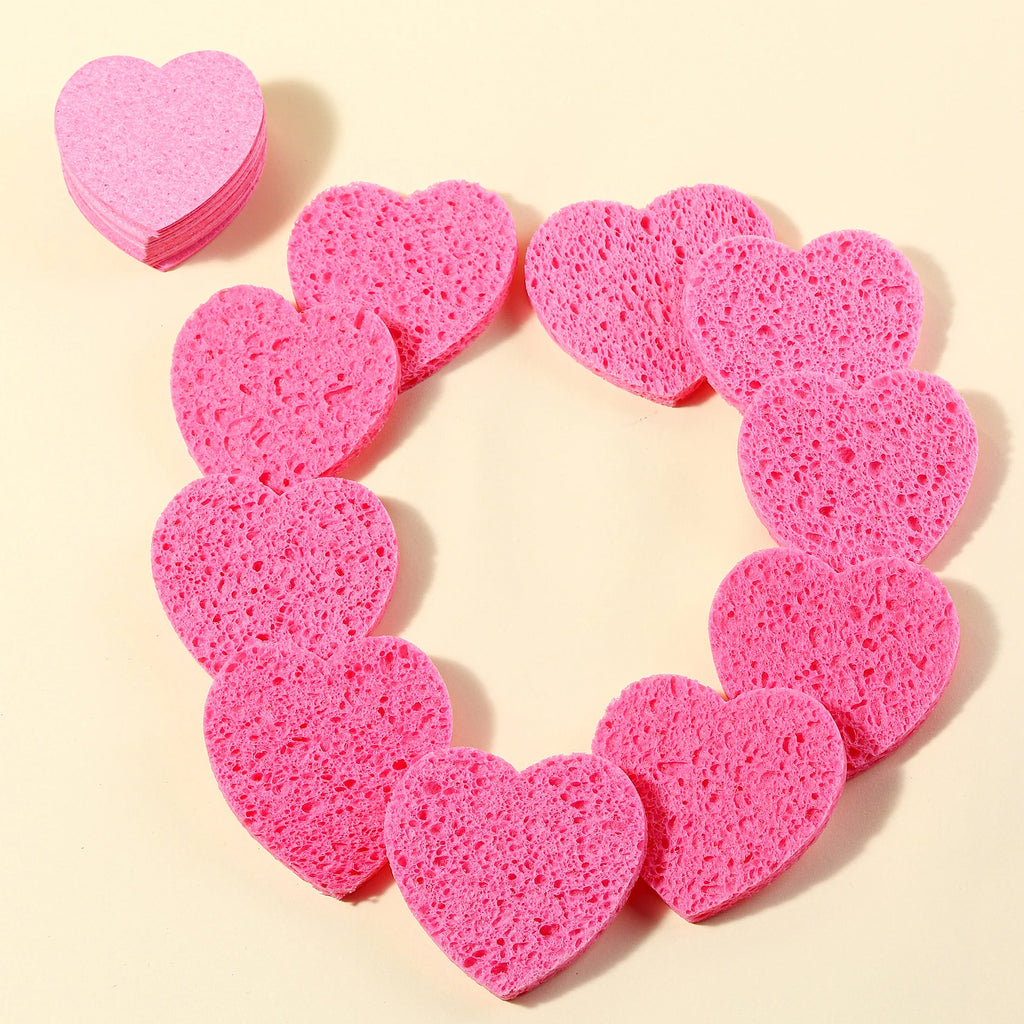 Facial sponge with container, heart-shaped compressed facial sponge natural cleaning pad for washing face, exfoliating, and make