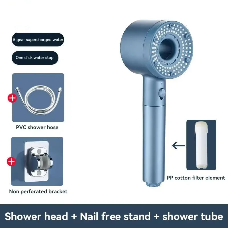 For Xiaomi 5 Modes Water Saving Shower Head Adjustable High Pressure Showerhead Handheld Spray Hangable Bathroom Accessories ﻿