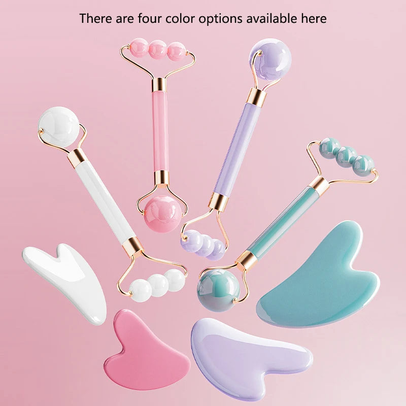 Double Head Facial Massage Roller Eyes Face Lifting Tighten Resin Guasha Board Roller Face Spa Massager Beauty Skincare Tools