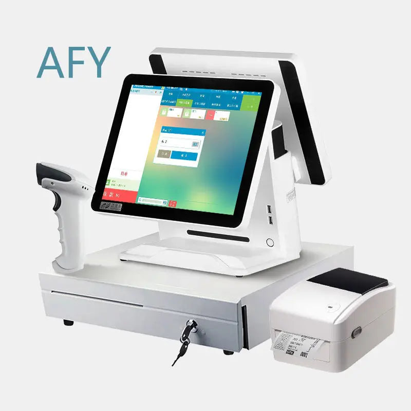 Best Selling 15 Inch Restaurant POS System Terminal for iPad Android Windows with Thermal Printer Barcode Scanner Cash Drawer