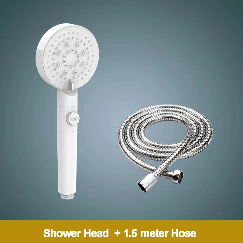 ZhangJi 2025 New 5-Function Shower head with Stop button 10cm Big Panel Silicone gel Hole Easy Cleaning Bathroom Nozzle Sprayer