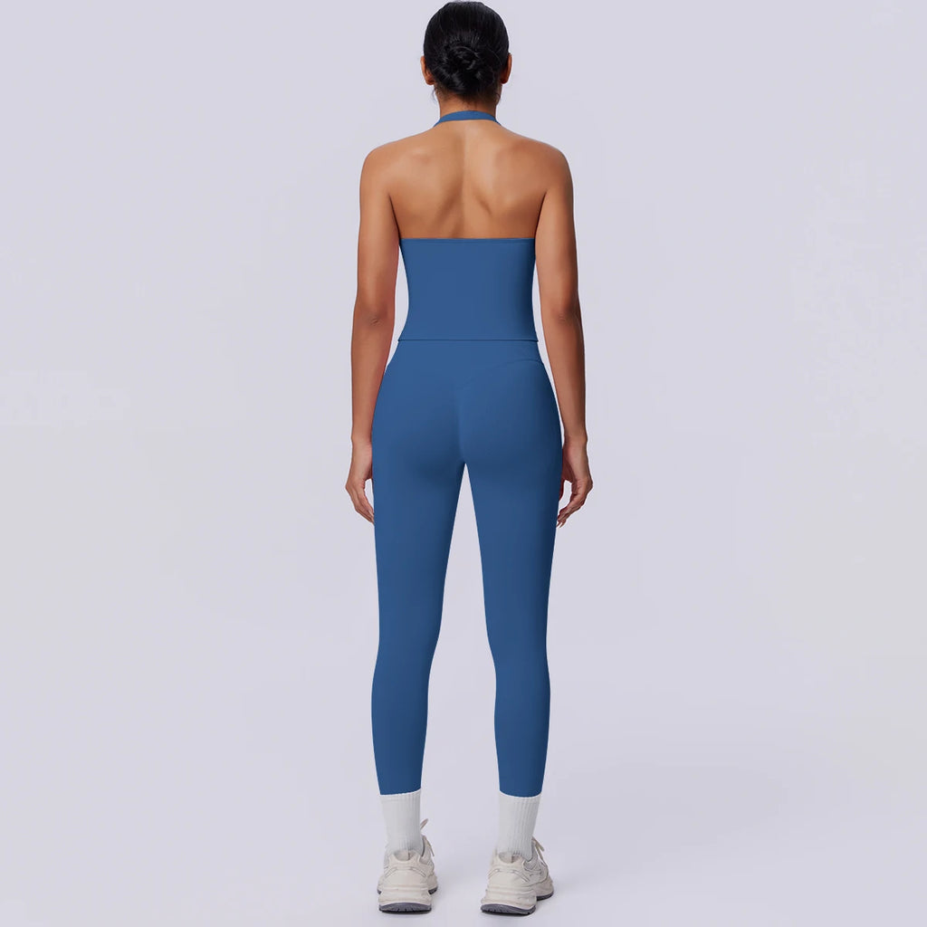 2PCS Woman Yoga Set Solid Color Sexy Fitness Top Summer Gym Workout High Stretch Female Pants Sports Fitness Clothing Yoga Set