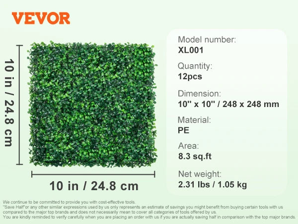 SucceBuy 12PCS 10x10 in Artificial Boxwood Panels Boxwood Hedge Wall Mat Artificial Grass Backdrop Privacy Screen UV Protected
