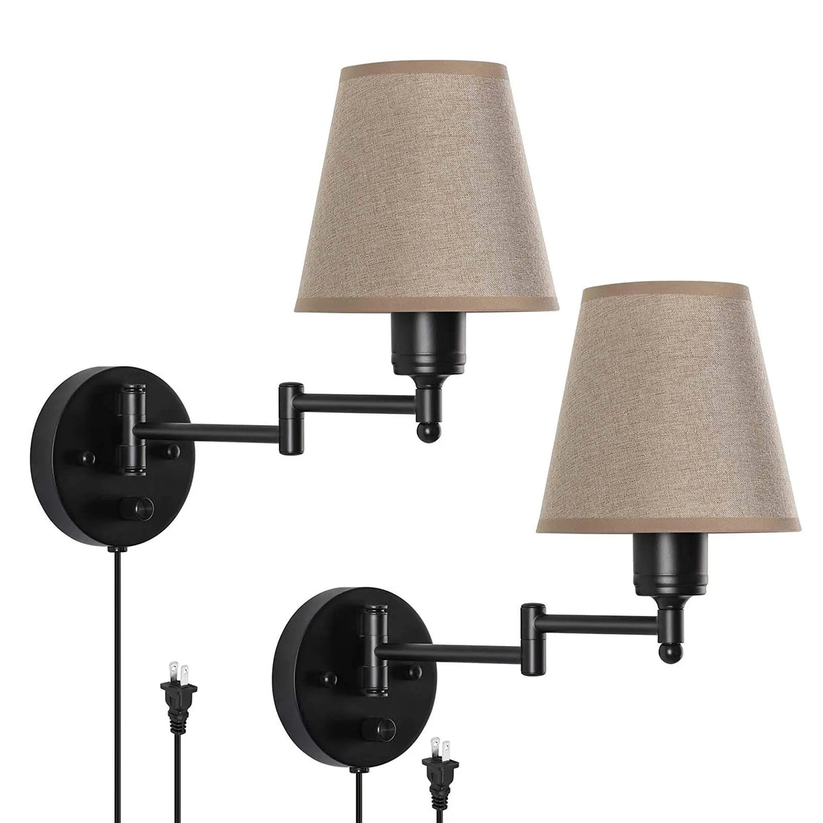LED American Wall Lamp Folding Swing Arm US EU Plug Switch Fabric Bedroom Bedside Living Room Study Stairway Aisle Plug Light