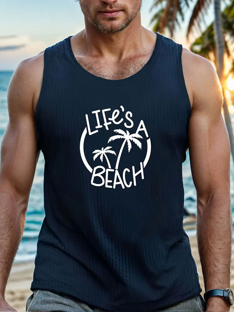 2024 Summer Outdoor Beach Men's Top Hawaiian Style Men's Tank Top Vintage Car Print Tank Top Everyday Casual Sleeveless T-shirt