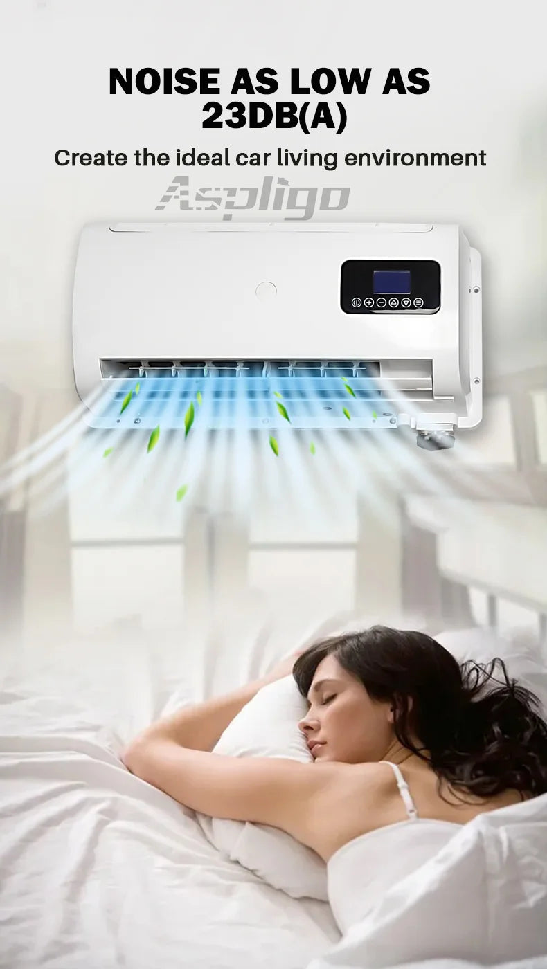 Aspligo 10500BTU 12V Split Air Conditioner Low Noise 24V Energy Saving Parking AC For Car Motorhome Truck Camper RV CE Certified