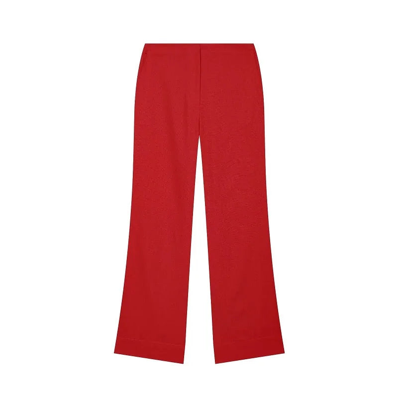 Women's Red Pants Sets Sexy Halter Backless Ruched Crop Tank Top Suit Elegant Female 2 Piece Sets Summer Woman New Matching Sets