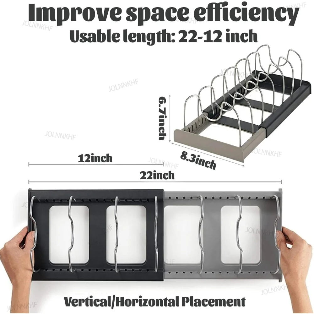 Kitchen Cabinet Organizers 7-grid Telescopic Pot Rack for Pots and Pans Expandable Cookware Rack for Kitchen Organization Tools