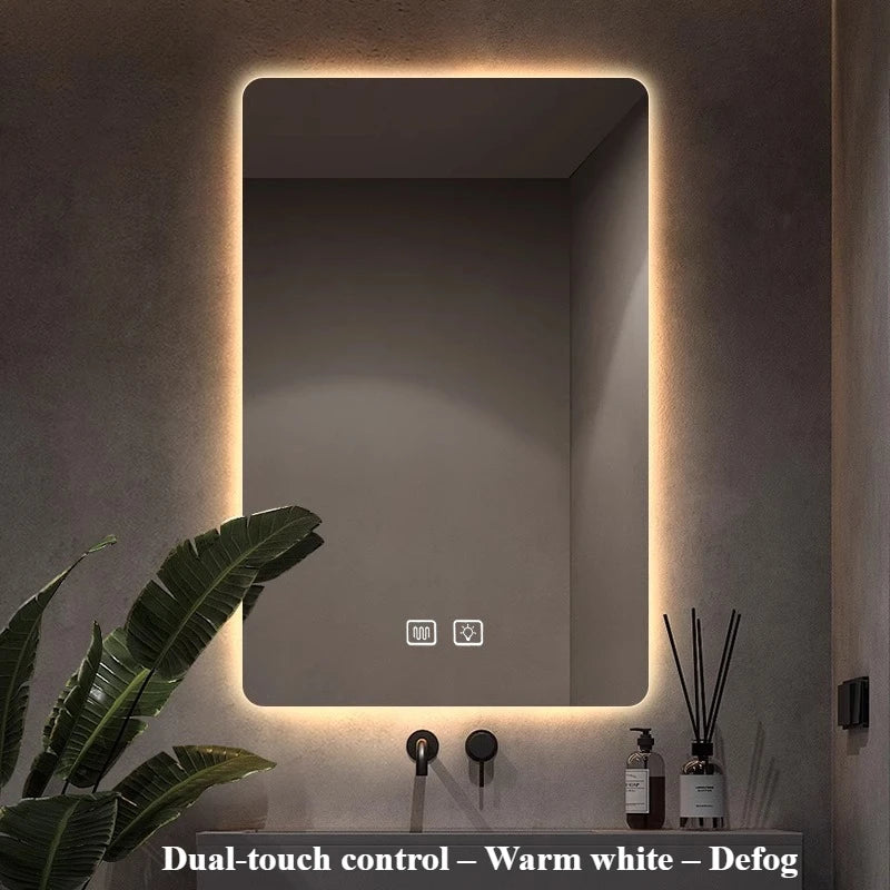 Toilet Intelligent Makeup Mirror Touch Screen LED Bathroom Mirrors High Definition Anti Fog Wall Mounted Lighted Espejos De Baño