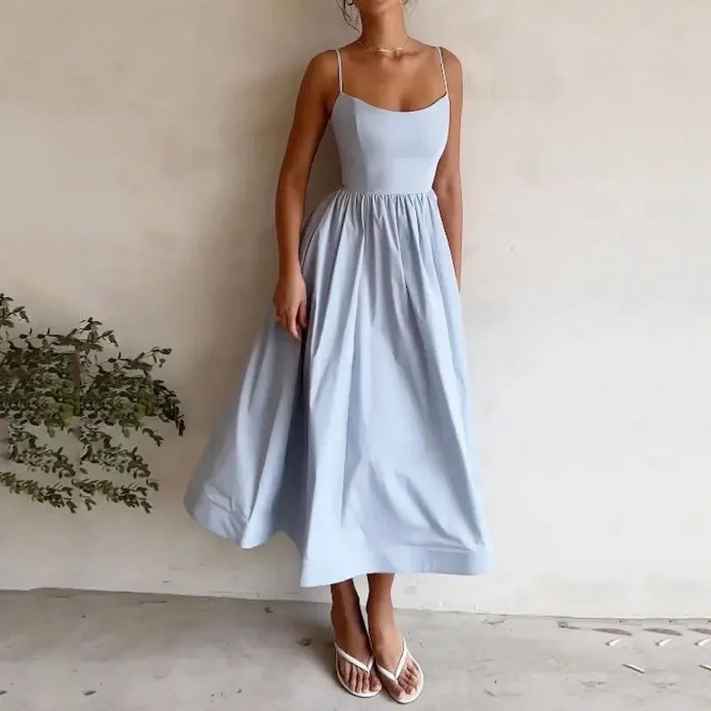A Line High Waist Dress with Geometric Pattern No Closure Japanese Korean Casual Slim Fit Midi Length Women Summer Dress