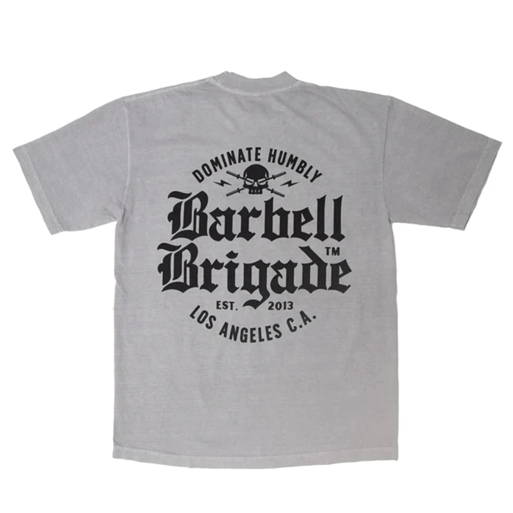 Clearance Sale BARBELL Men Running Sport Cotton T-shirt Gym Fitness Skull Print Shirt Summer Jogging Training Tee Tops