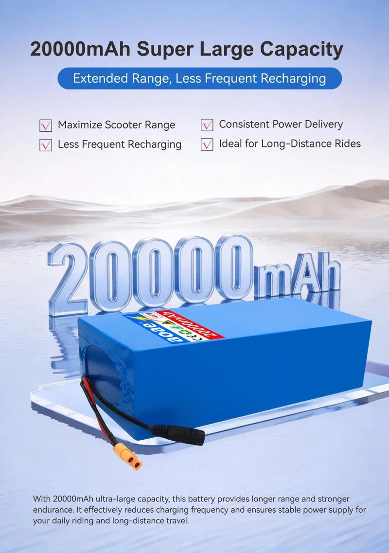 48V Scooter Battery 20Ah 13S5P A-Grade Cells 1000W-2000W Built-in BMS XT60 DC JST High Power Long Lasting for Electric Scooter