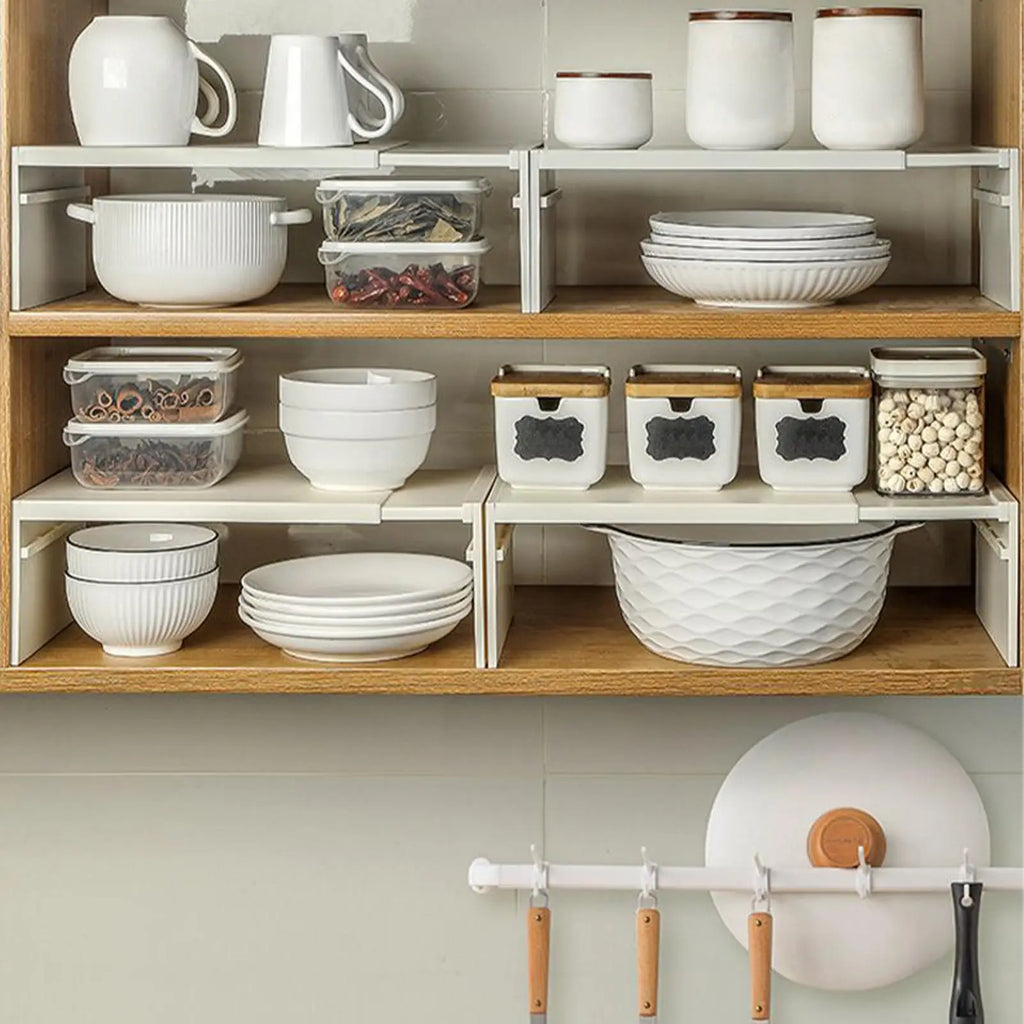 Kitchen Stretchable Cabinet Shelf Cupboard Separated Storage Rack Countertop Organizer Shoe Organizer Shelf Save Space