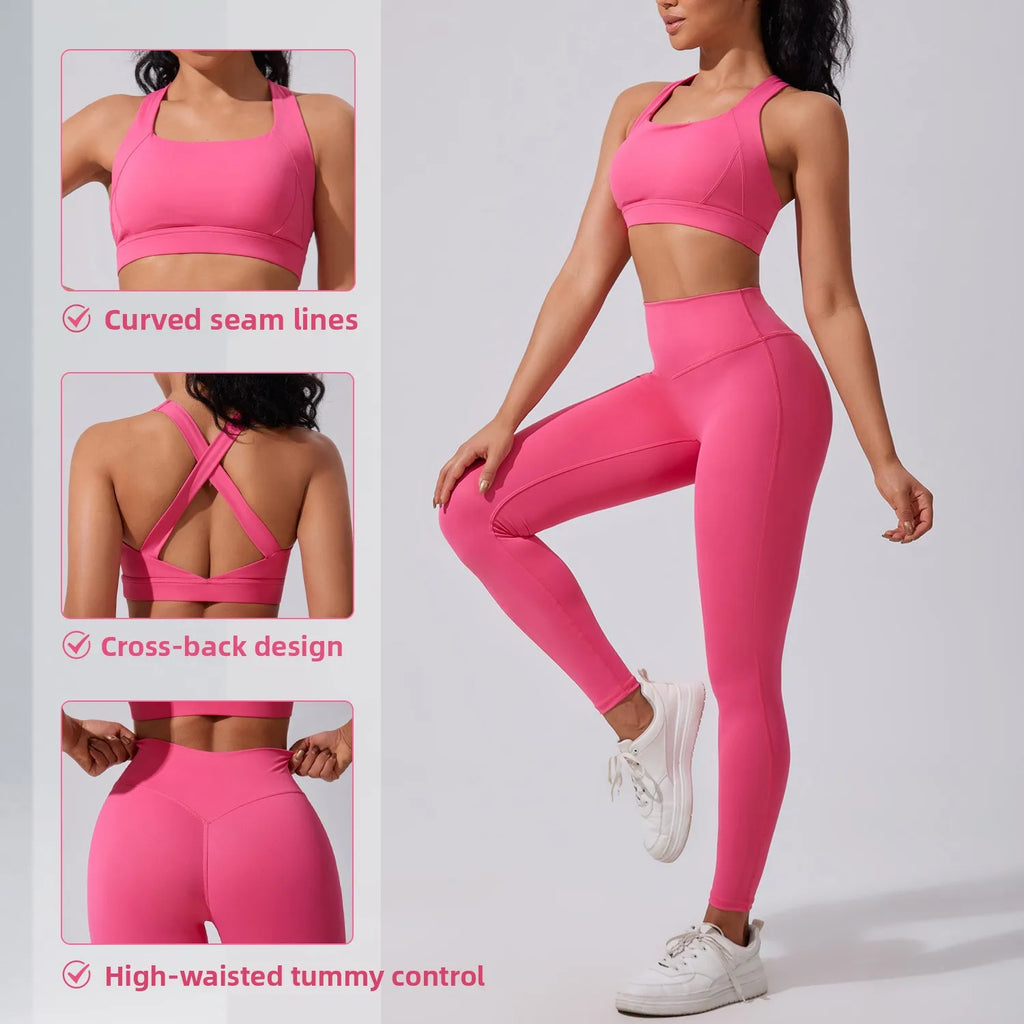 High-Waist Women's Yoga Fitness Suit Set Butt-Lifting Elastic Sports Wear Quick-Dry Tight-Fit Running Gym Dance Fitness