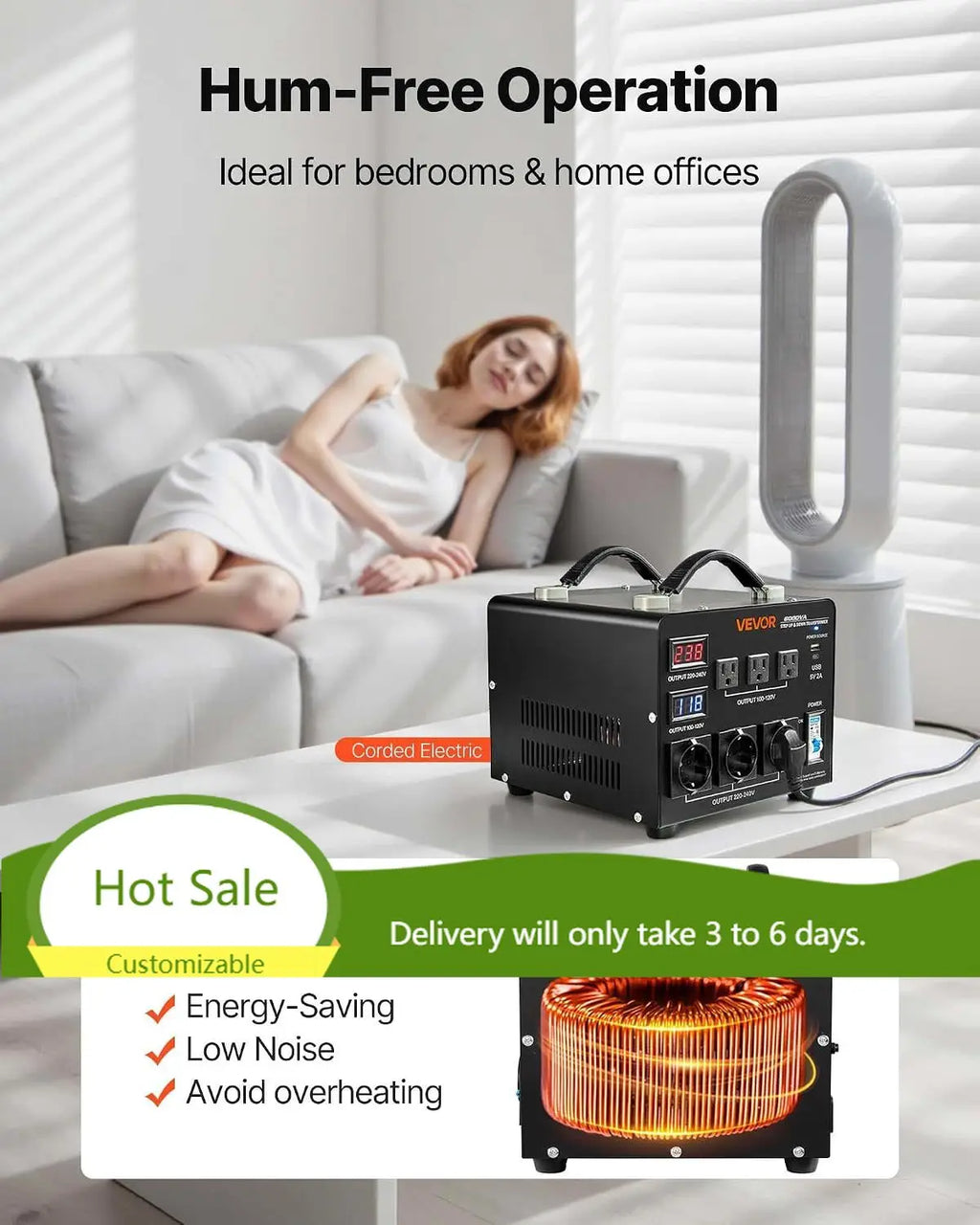 oltage Auto Converter Transformer, 6000VA, Heavy Duty Step Up/Down Power 110V to 220V and