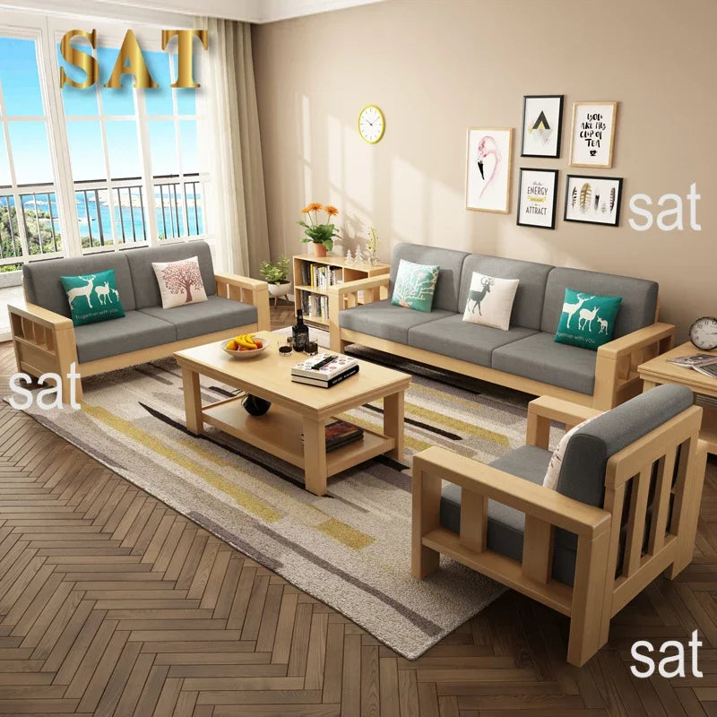 For Nordic Simple and Modern Design of the Size of the Living Room Furniture Combination Set Solid Wood Sofa