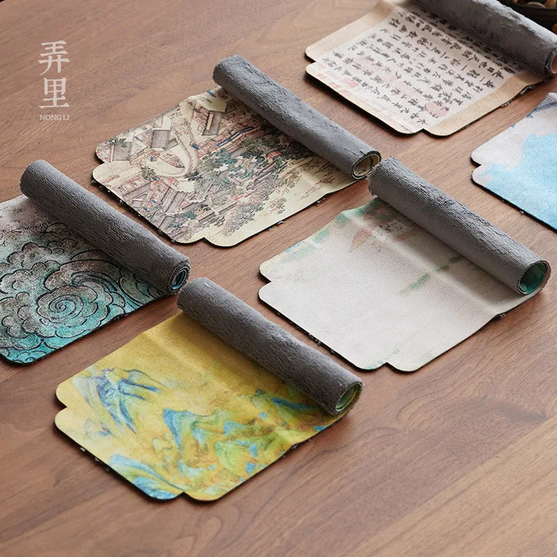 Deerskin Velvet Ancient Painting Tea Towel Strong Absorbent Retro Style Double-Sided Towel Chinese Tea Ceremony Tea Napkin