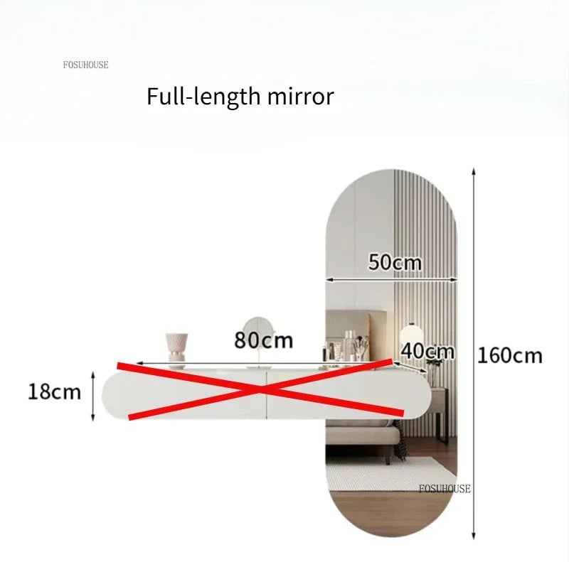 Nordic Wall-mounted Makeup Vanities with Full-length Mirror Vanity Desk Creative Bedroom Furniture Wooden Storage Dressing Table