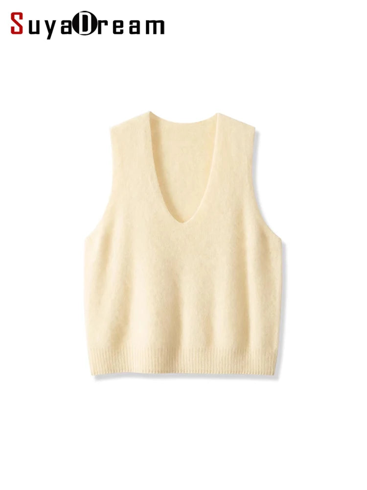 SuyaDream, Women Vests, Fleece Wool, V Neck, Chic Pullovers, 4.7%Cashmere 95.3%Wool, 2025 Fall Winter Sweaters, Tanks