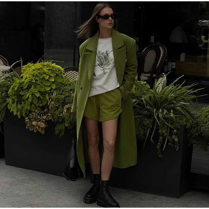 Women's Long Overcoats Lapel Full Sleeve Oversized Woolen Coats Autumn Female Double Breasted Solid Loose Jackets New Outerwears