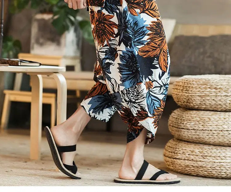 Men's Casual Cotton Linen Seven-Foot Pants Summer plus Size Lantern Loose Fit Shorts Harlan Style Comfortable Breathable Leis...