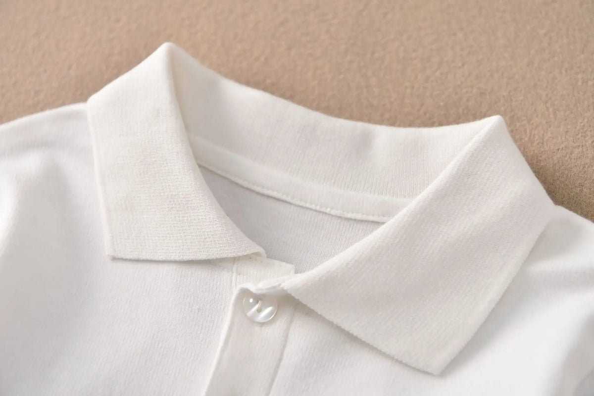 Girls White Cotton Polo Shirt Loose Breathable Children's T-shirt School Clothing POLO Size 100-170