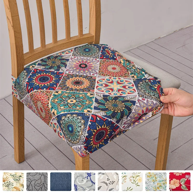 1PC Stretch Dining Chair Cover Printed Chair Seat Covers Removable Upholstered Chair Cushion Covers Home Decor
