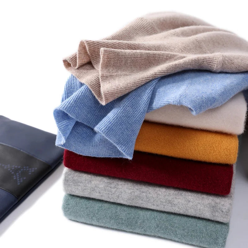 Men Turtleneck Cashmere Pullover 100% Pure Wool Knitwear Sweater Basic Solid Smart Casual Jumper Male Tops Autumn Winter