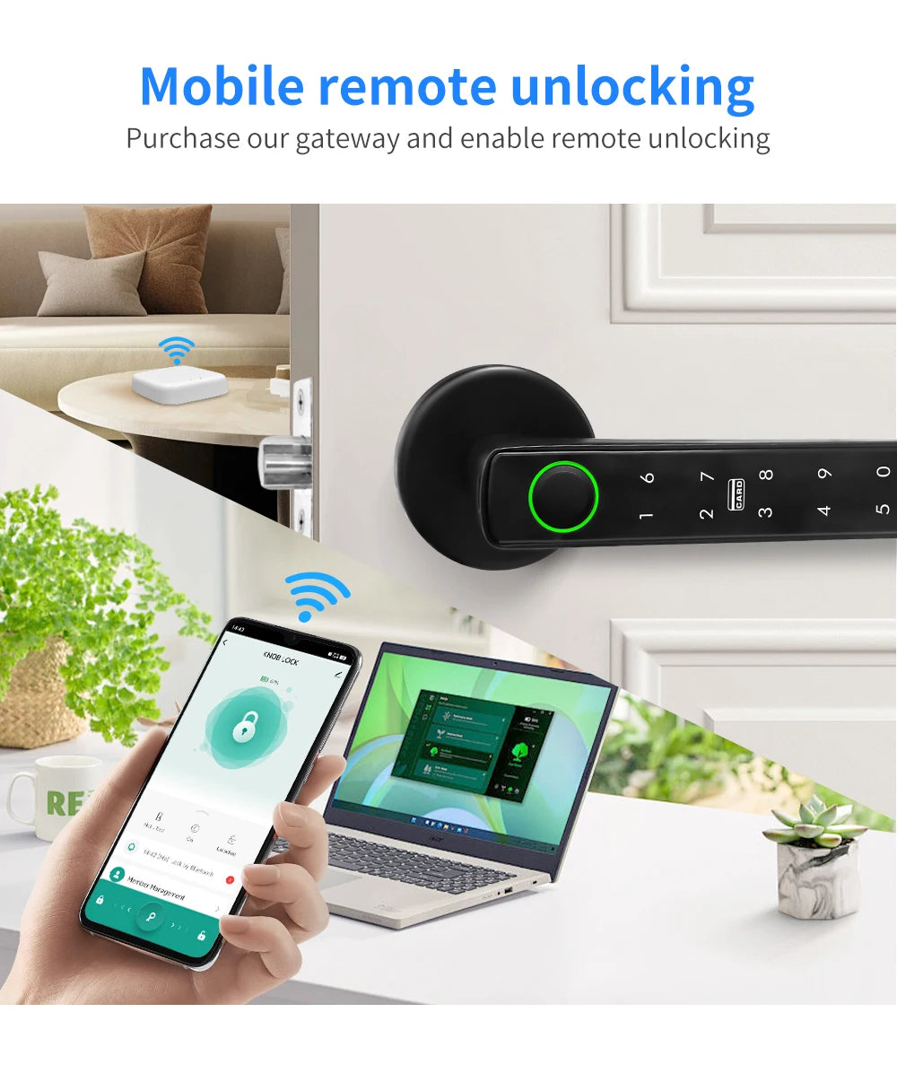 Tuya Smart Door Lock Bluetooth Fingerprint Recognition Electronic Lock Smart Life Home Automation System Supports Hotel Office
