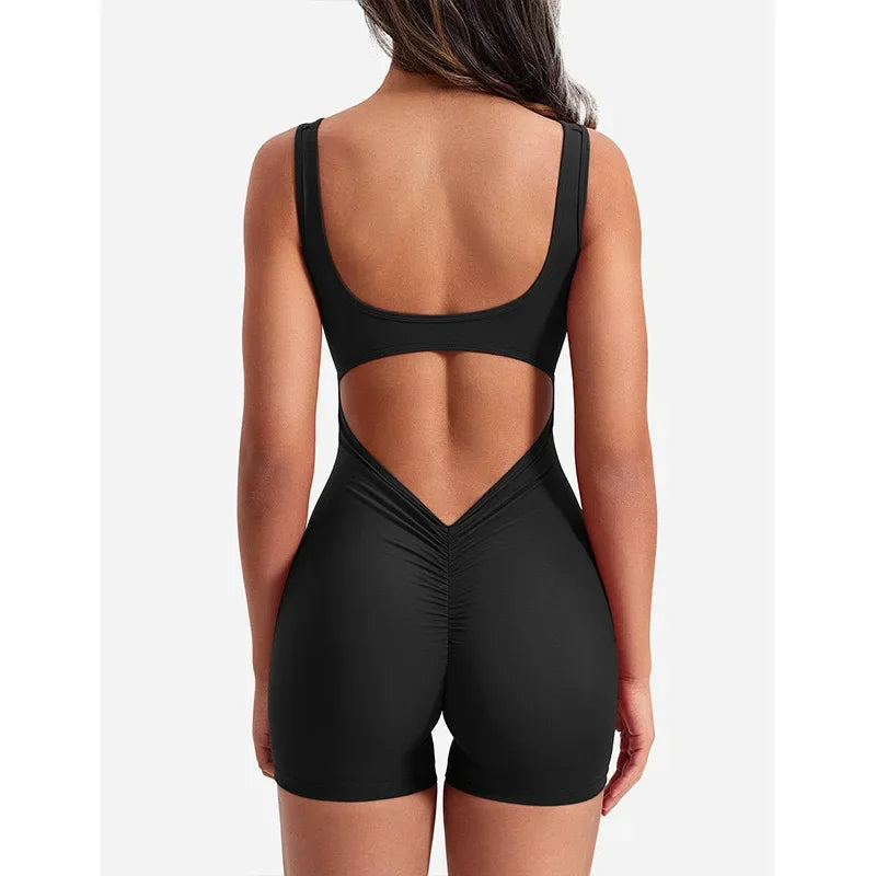 Women's Slim Fit One-Piece Shorts  Workout Jumpsuits Spring/Summer  Hip Lifting Backless Yoga Sports Clothing Sexy Design
