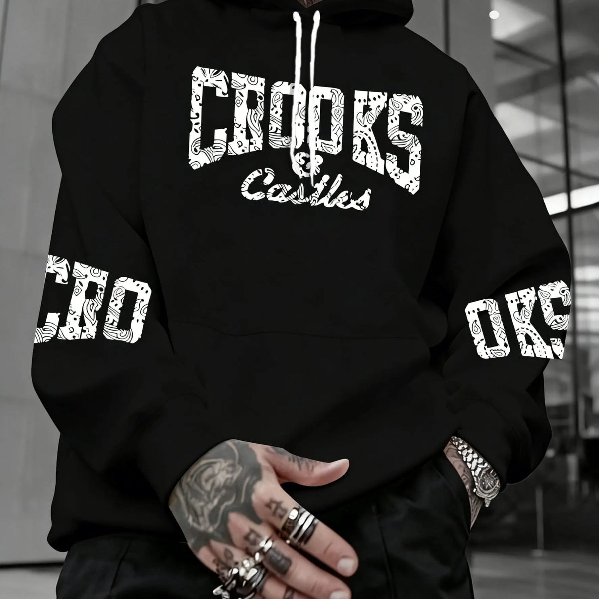 Men's Crooks & Castles Hooded with Iconic Print - Loose Fit Streetwear Hoodie, Slight Stretch Fabric, Machine Washable Winter