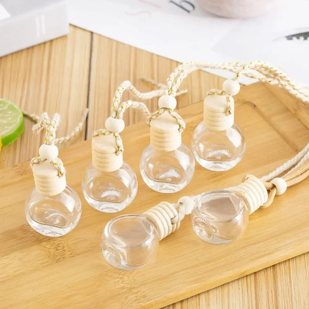 Car Air Freshener Pendant Perfume Glass Bottle With Wooden Caps Refillable Car Essential Oil Diffuser Bottle