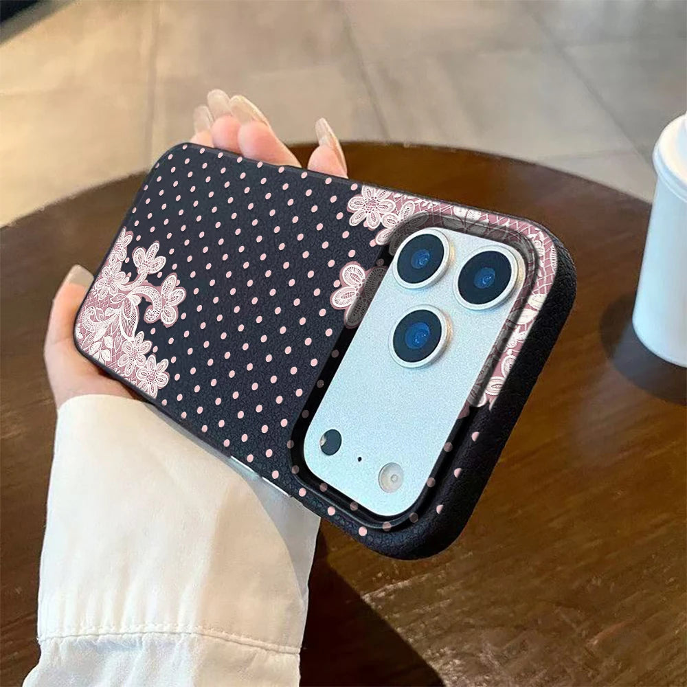 Case For IPhone 13 Case IPhone 14 Pro Max For IPhone 16 Pro 12 14 13 15 Pro Max 17 15 Plus Cover Polka Dot Lace Soft Fundas