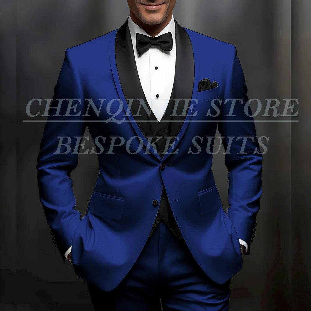Formal Wedding Men's Suits Customzied Single Breasted Shawl Lapel Slim Fit 3 Piece Jacket Pants Vest for Wedding Male Clothing