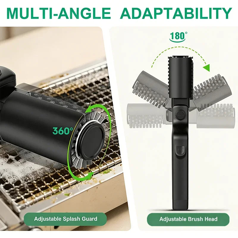 Built-in 4000mAh rechargeable battery with 3 adjustable speed modes. The rotating cleaning head delivers powerful scrubbing force to remove burnt grease, charred residue and food debris on grills without strenuous manual brus