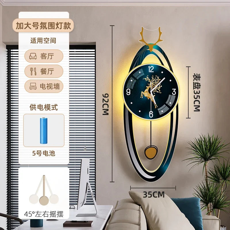 European Illuminated Clock Unique Nordic Pendulum Silent Luxury Wall Clock Aesthetic Modern Design Reloj De Pared Wall Decor