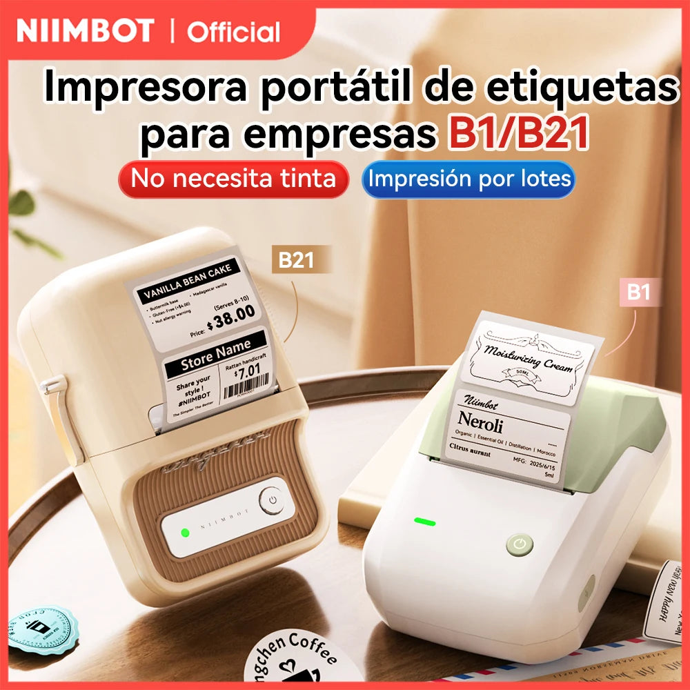 NIIMBOT B21/B1 Portable Thermal Printer 1500mAh Wireless Sticker Printer With Self-adhesive Labels For Barcode Clothing Jewelry