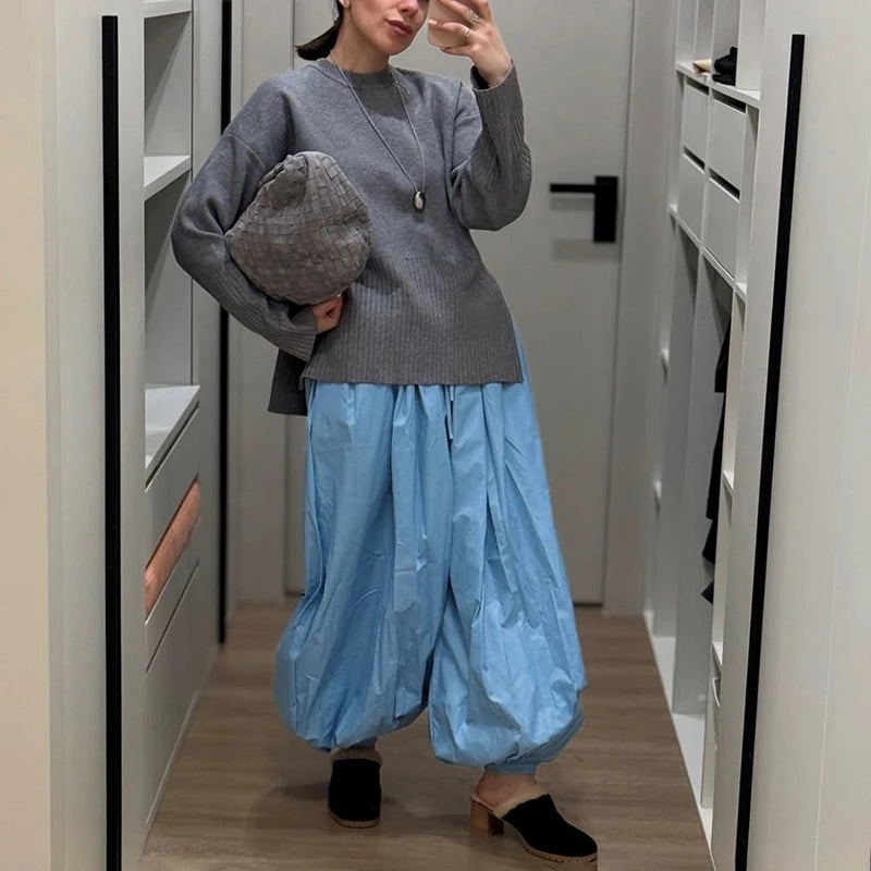 Tuularose Loose Solid Leg-Length Pants For Women Pleated High Waist 2025 Summer Female Fashion Office Lady Casual Bloomer Pants