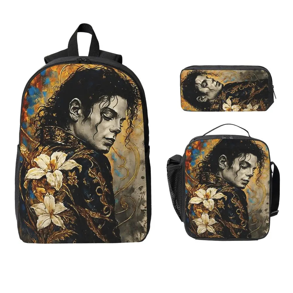 MJ Pop Legend Music 3pecs/set Backpack for Student Shoulder Bag Lunch bag Pencil Case