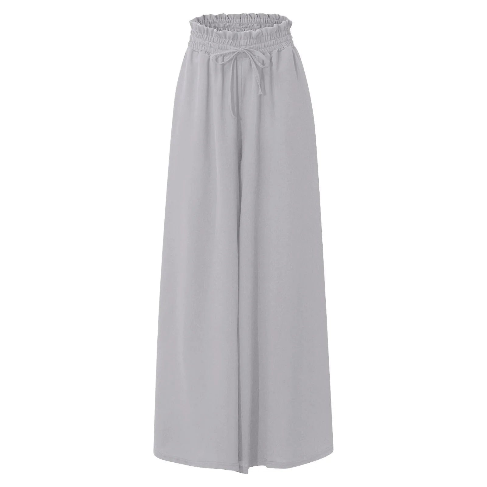 Summer Women Elastic High Waist Drawstring Solid Wide Leg Pants Loose Casual Flowy Pocket Trousers Female Daily Beach Long Pants