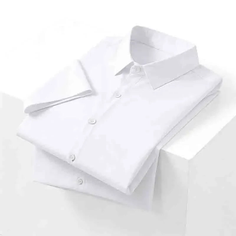 Casual Light Blue Short Sleeve Button Up Shirt for Men Versatile Collared Dress Shirt for Spring & Summer