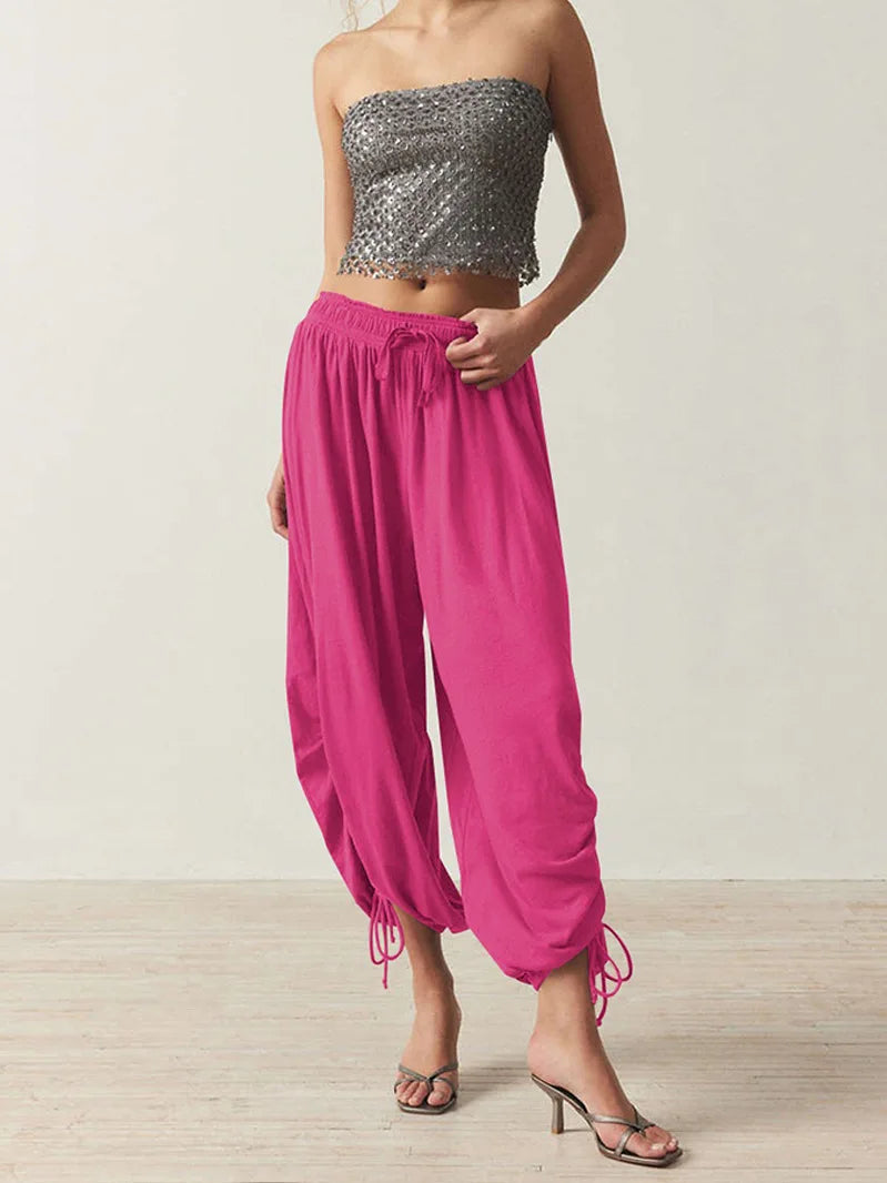 2026 New Drawstring Lantern Pants Women's Casual High Waist Loose Trousers Spring Summer Fashion Streetwear Female Joggers Pants