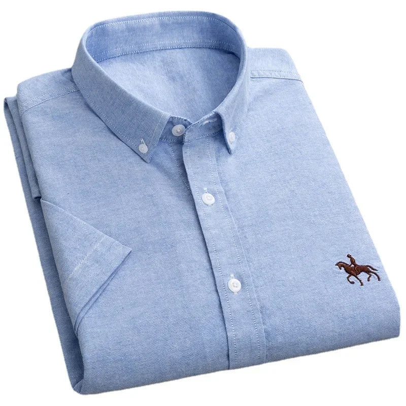 Short Sleeve For Men Shirt 100% Cotton Oxford Casual Without Pocket Solid Men's Dress Shirts Plus Size 6XL