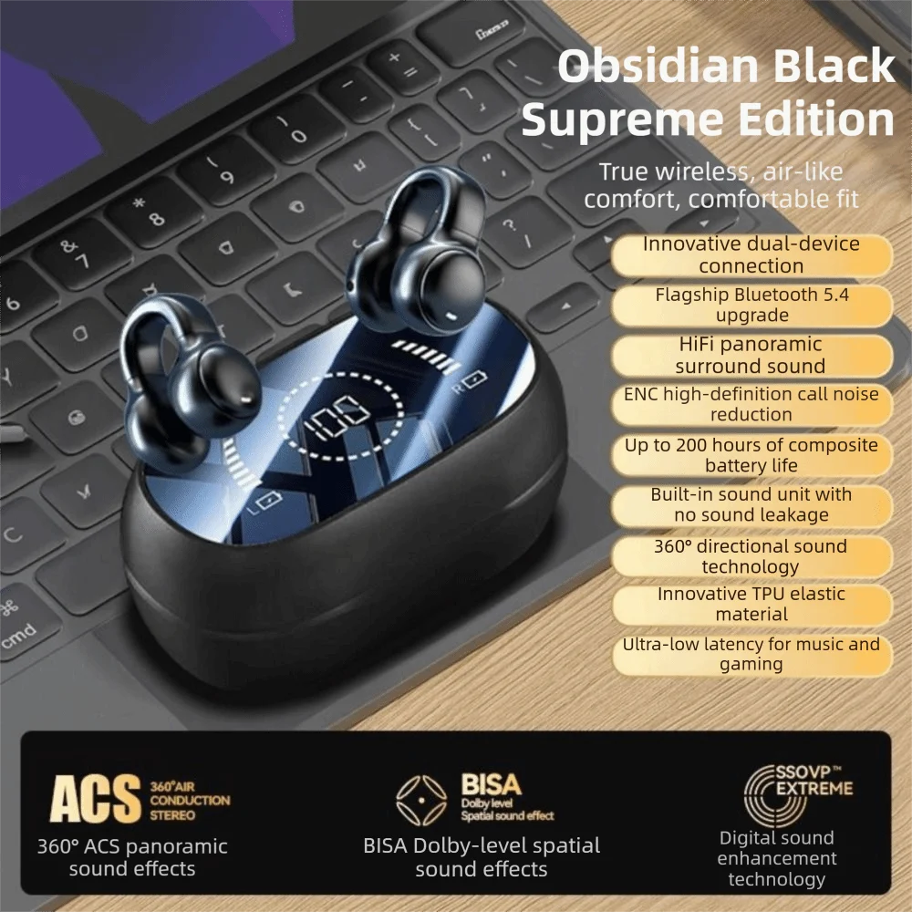 Charging Earphones Bone Conduction Headphones Clip-On Design Bluetooth5.4 Bluetooth Headset Noise Reduction Open Ear
