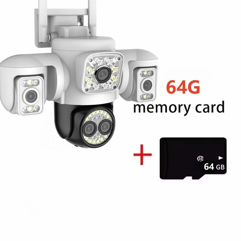 Security Protection 10K WiFi Camera Outdoor Four Lens Triple Screen 10X Zoom 360° CCTV Surveillance Yoosee 20MP Security Cameras