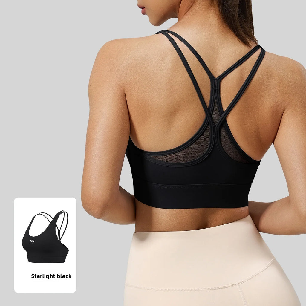 Women U Neck Fitness Crop Top Crossback Sports Bra Fixed Cups Vest, Shockproof Gym Running Workout Yoga Top