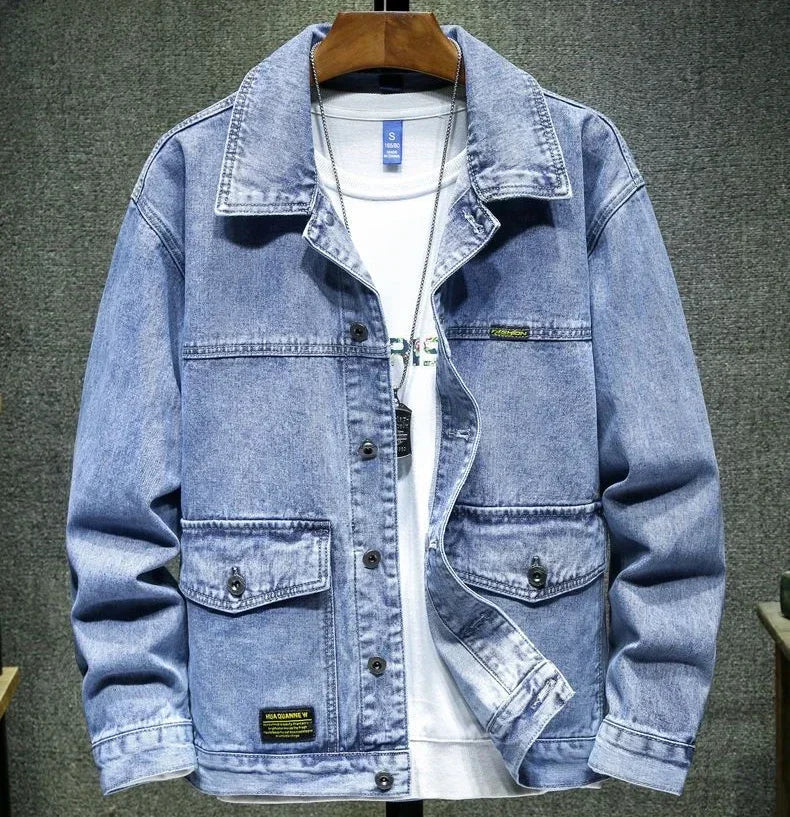 Denim Jackets Man Autumn Cargo Jeans Coat for Men Black Low Price Clothing of Fabric on Board Elatic Designer Korean Style G