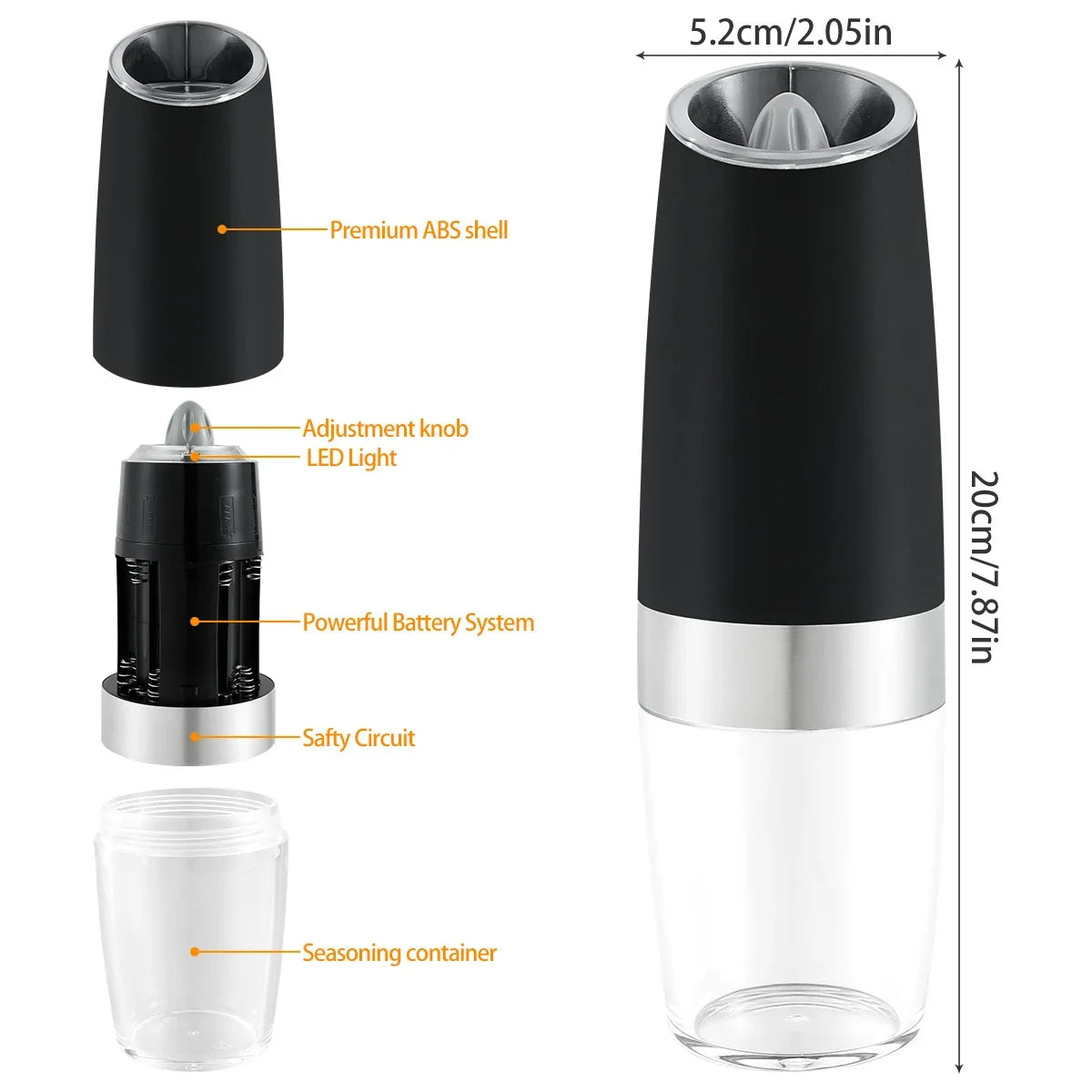 Electric Pepper Grinder Stainless Steel Automatic Gravity Shaker Salt Pepper Grinder Spice Mills Grinding Tools Kitchen Gadgets